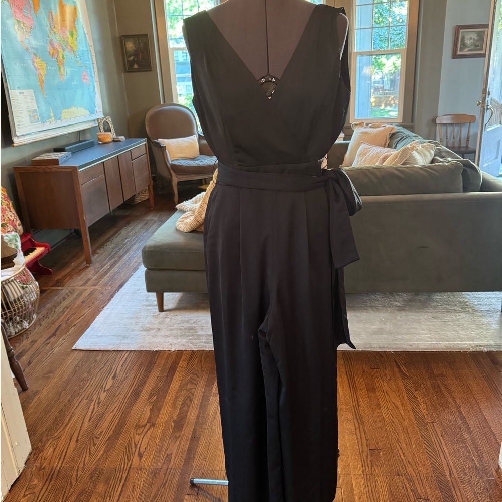 J. Crew Black Sleeveless V-Neck Wrap Jumpsuit